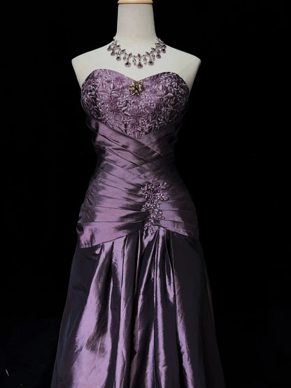 Vintage Prom Dresses Ball Gown Sweetheart Purple Taffeta 80s With Lace Long Formal Evening Outfits N3892