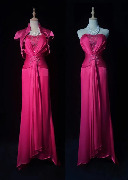 Hot Pink Prom Dress Inspo Mermaid Sweetheart Satin With Beading 18th Birthday Outfits Formal Party Gown RC0121