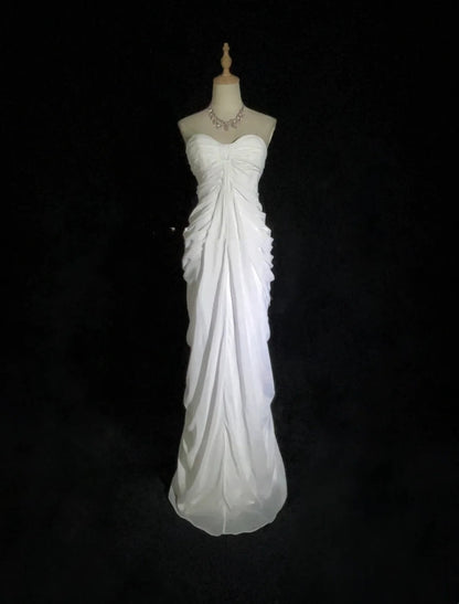 Classy Prom Dresses Mermaid Sweetheart White Chiffon With Ruffle Long Formal Dress N2895
