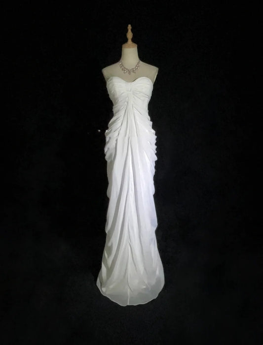 Classy Prom Dresses Mermaid Sweetheart White Chiffon With Ruffle Long Formal Dress N2895