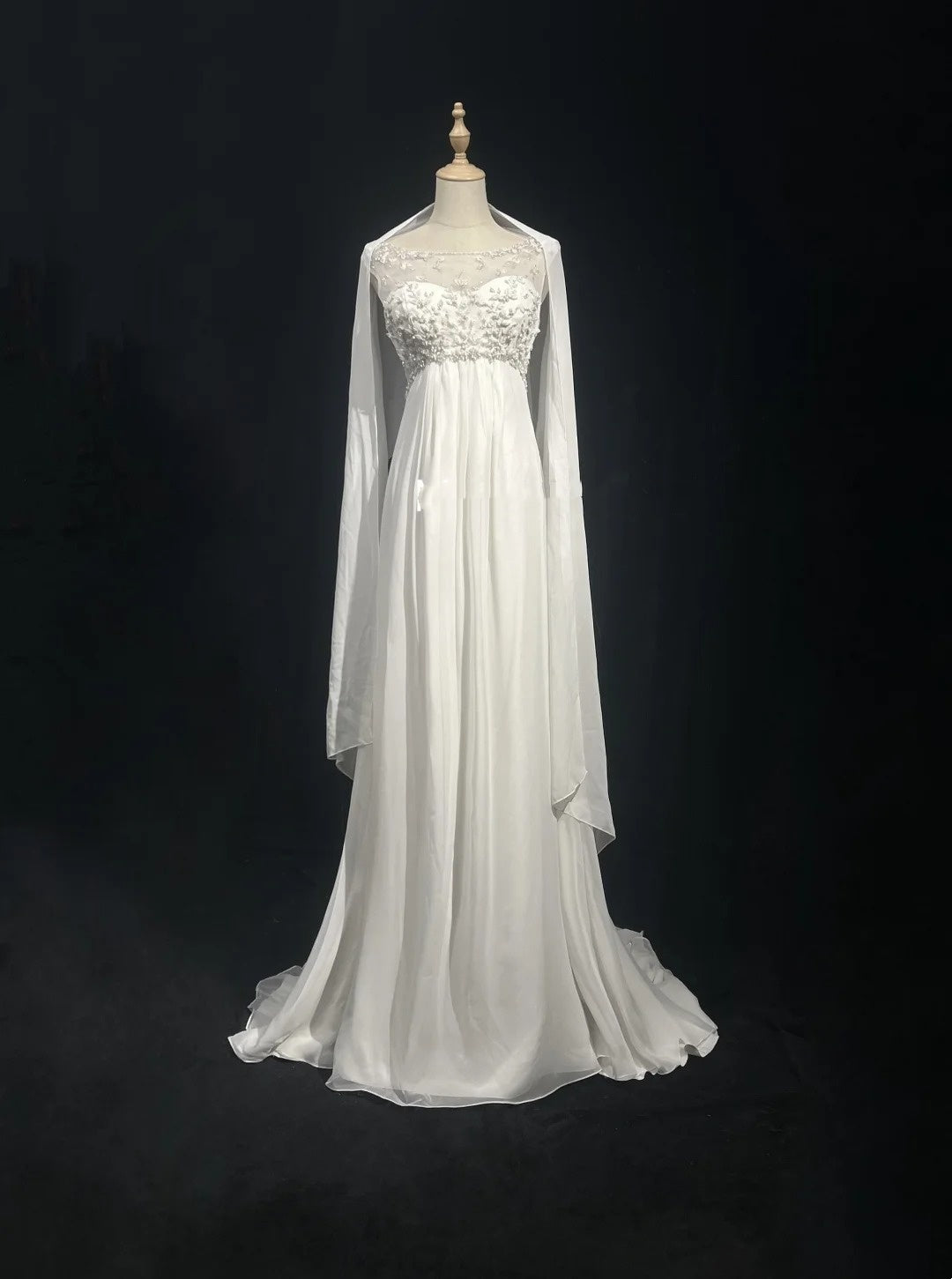 Fairytale Fantasy Art Wedding Dresses A line Scoop White Beads Long Brides Dress Bridal Gowns N2600