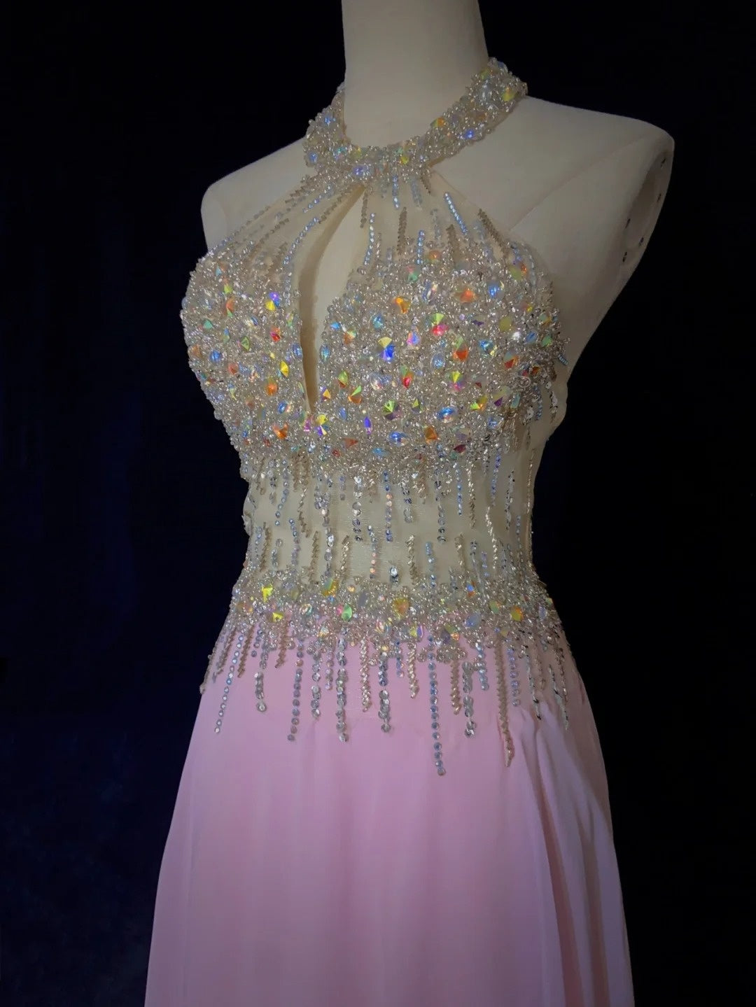 Vintage Prom Dresses Inspo A line Halter Pink Chiffon Beading With Backless For Women Formal Dress N3256