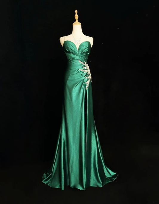 Vintage Prom Dresses Mermaid Sweetheart Dark Green With Beads 90s Long Evening Gown N2927