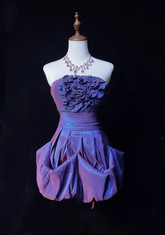 Vintage Ball Gown Strapless Purple Taffeta Short Party Dress Cocktail Gown Homecoming Dresses N3891