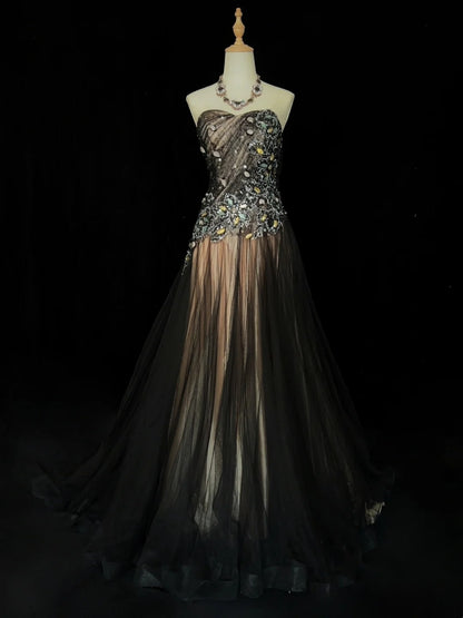 Vintage Prom Dresses Inspo Mermaid Sweetheart 90s Tulle Black Tie Dress With Lace For Women Formal Gowns N3305
