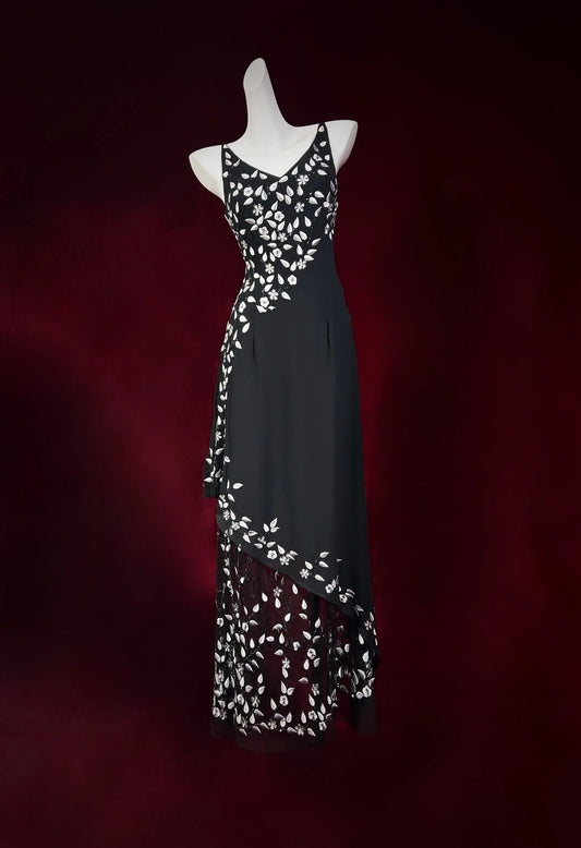 Vintage Prom Dresses A Line V Neck Black Chiffon With Embroidery 2000s Long Party Evening Formal Gown RC1149