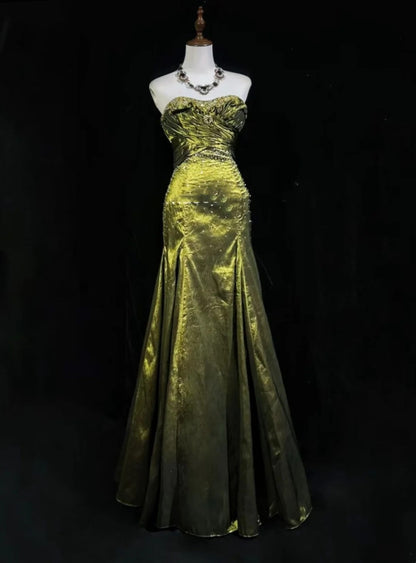Olive Green Prom Dress Inspo Mermaid Sweetheart Satin With Ruffled Birthday Outfits Formal Party Gown RC0118