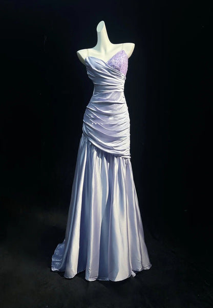 Vintage Prom Dresses 1960s Mermaid Sweetheart Lilac Satin With Beads Sleeveless Prom Dresses Evening Formal Outfits RB5125