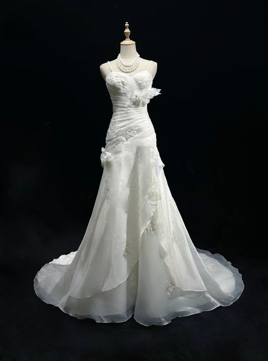 Wedding Dress Timeless Mermaid Spaghetti Straps White With Ruffled Floor Length Bridal Gown RC1151