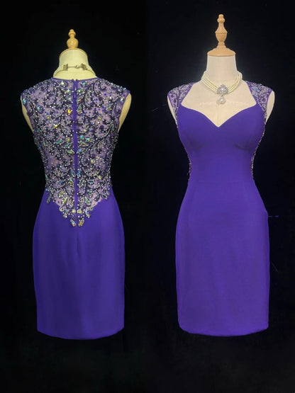 Pretty Sheath Sweetheart Purple Satin Short Mini Homecoming Dresses Hoco Gowns N2596