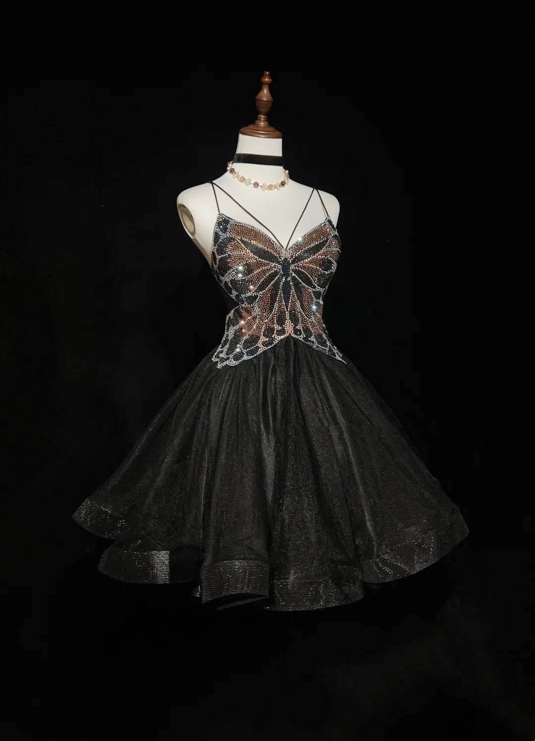 Pretty Ball Gown Spaghetti Strap Little Black Tulle Short Mini Homecoming Dresses Hoco Gowns N2628