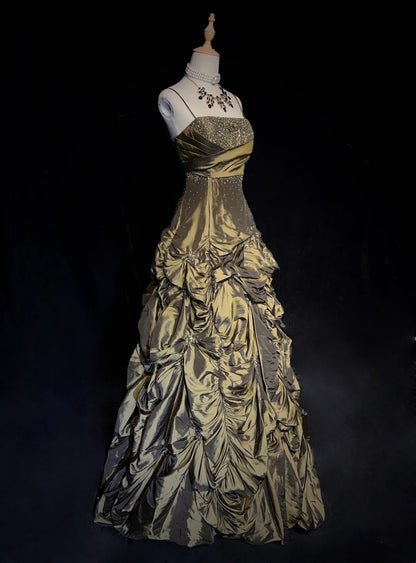 Vintage Prom Dresses Inspo Ball Gown Spaghetti Strap Olive Green With Beading For Women Formal Dress N3217