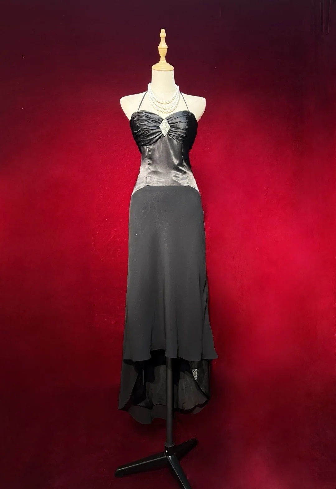 Black Prom Dress Inspo A line Halter Chiffon Satin 18th Birthday Outfits Formal Party Gown RC0114