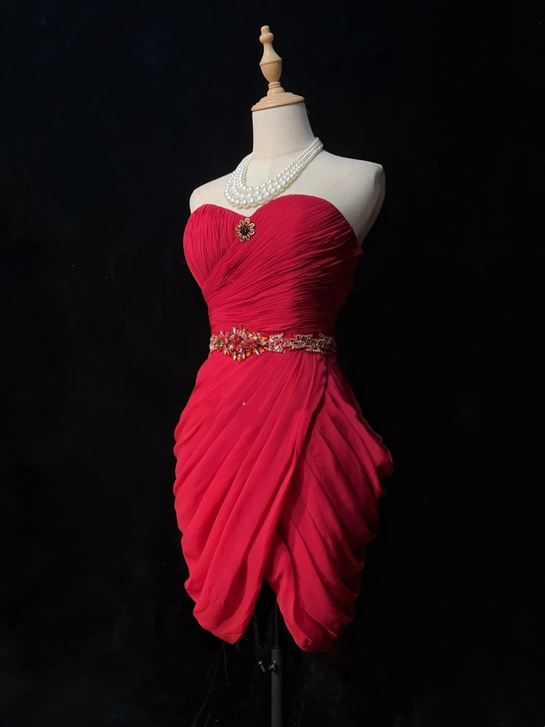 Cute Sheath Sweetheart Red Chiffon Short Mini 18th Birthday Gown Homecoming Dresses N3681
