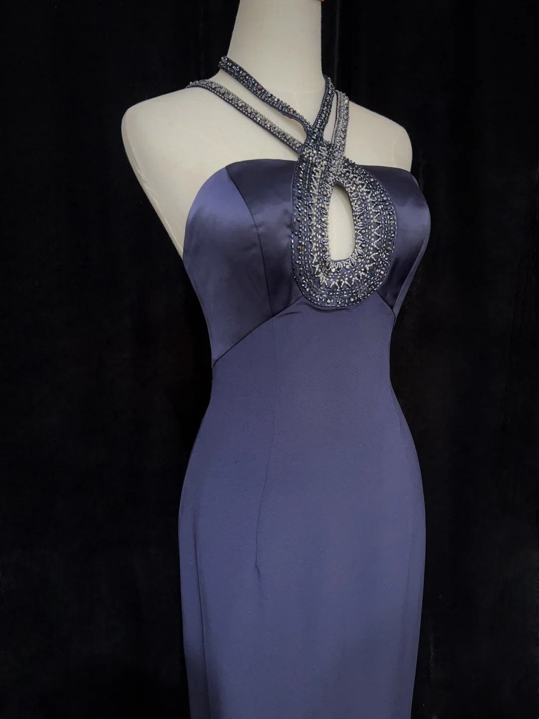 Modest Prom Dresses Inspo Mermaid 90s Halter Neck Navy Blue With Beads For Women Formal Dress N3281