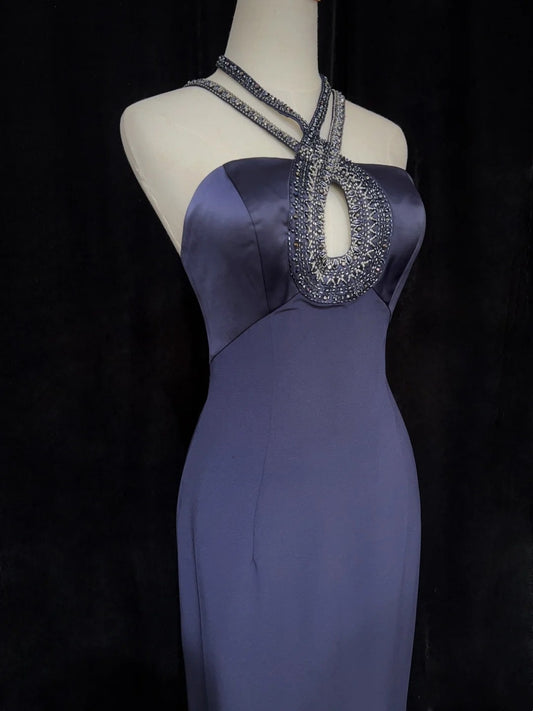 Modest Prom Dresses Inspo Mermaid 90s Halter Neck Navy Blue With Beads For Women Formal Dress N3281
