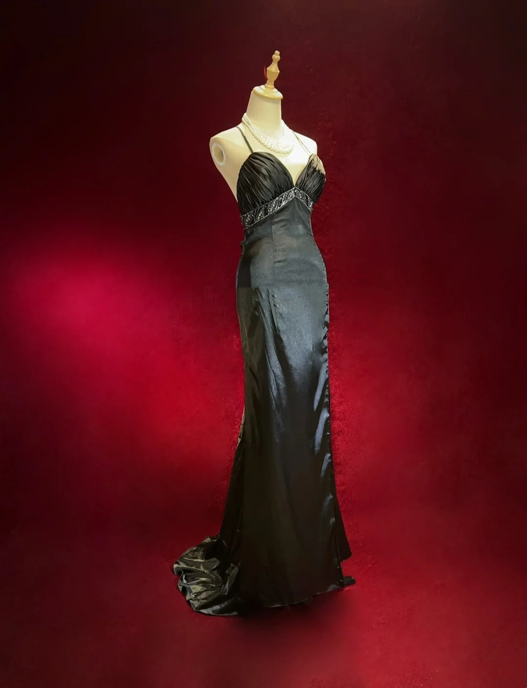 Vintage Prom Dresses Mermaid Spaghetti Strap Black Tie Dress Sleeveless Taffeta 90s Long Formal Gown N2882