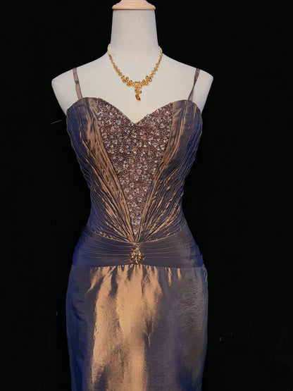 Vintage Prom Dresses Inspo Mermaid Spaghetti Strap Brown Long 80s With Beaded Formal Gowns N3391
