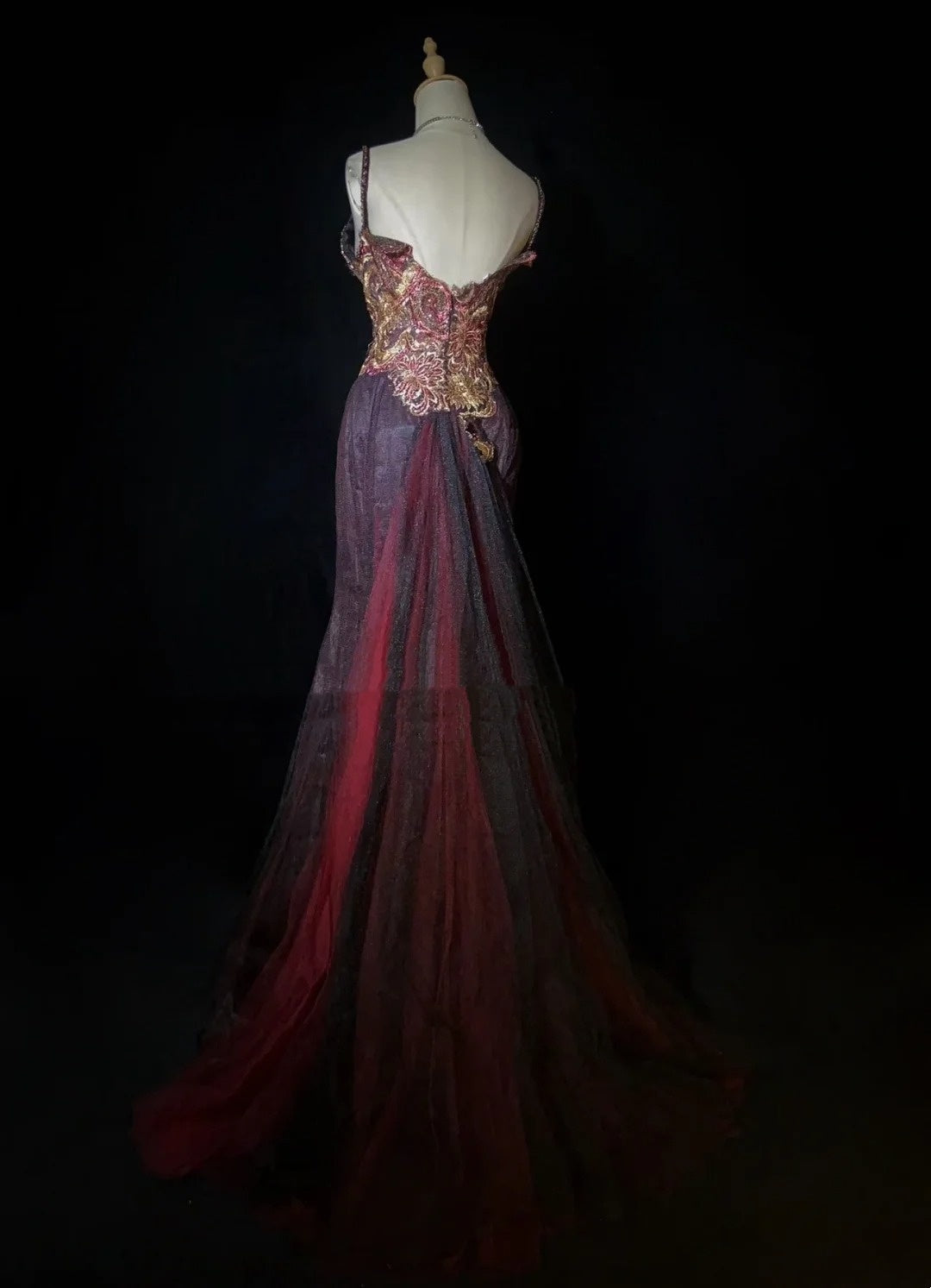 Modest Prom Dresses Mermaid Spaghetti Strap Grape Tulle Sequined With Lace Long Evening Outfits N3448