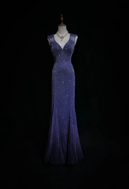 Vintage Prom Dresses Mermaid V Neck Royal Blue 90s With Backless Beading Long Formal Party Dress N2505