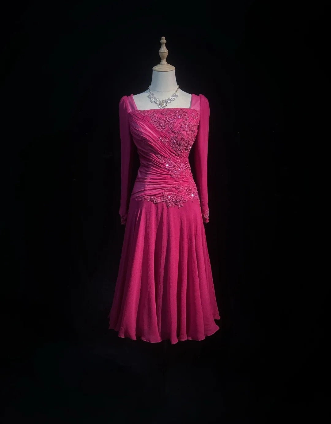 Cute A line Square Hot Pink Chiffon Knee Length Party Dress Cocktail Gown Homecoming Dresses N3850