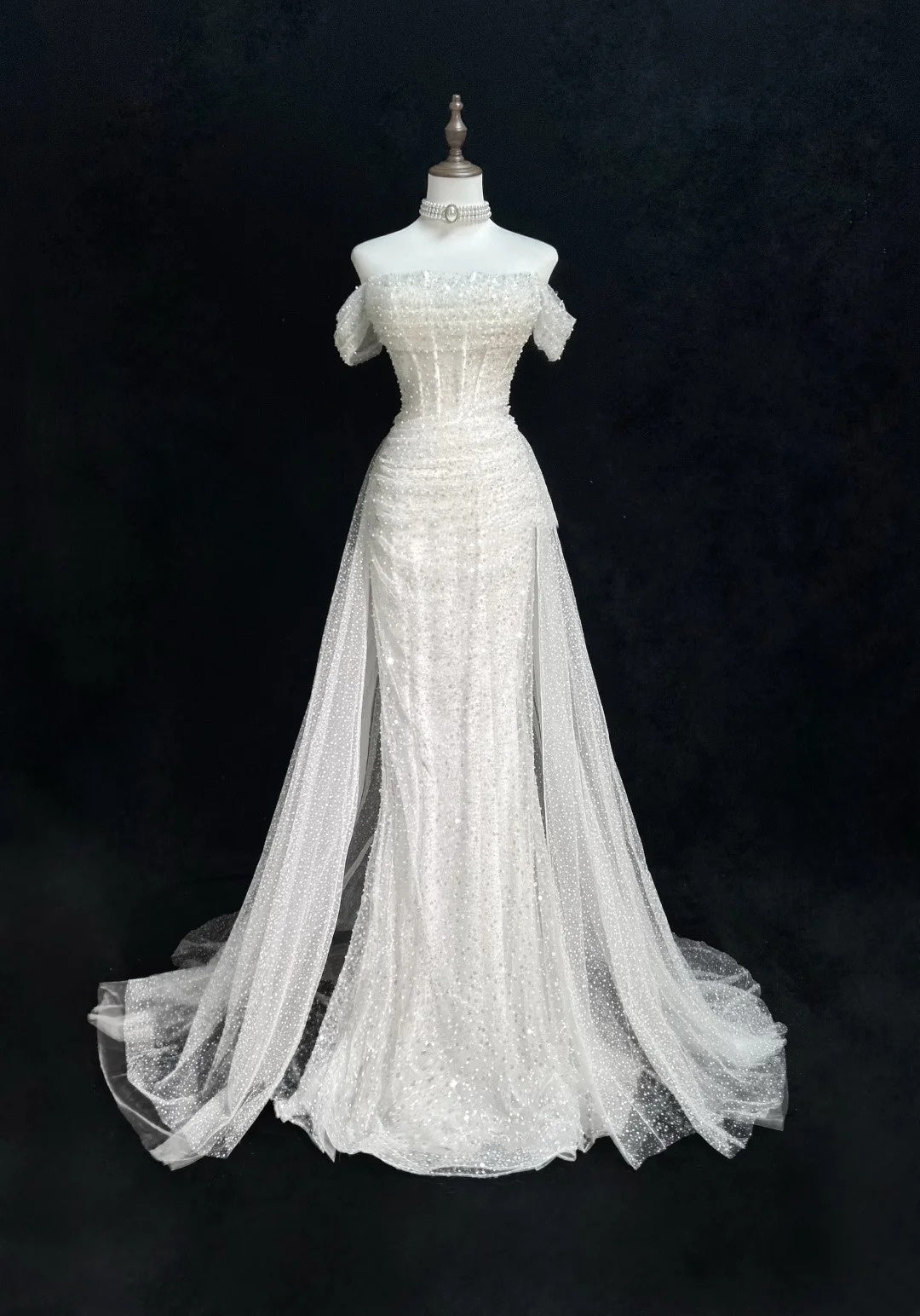 Unique Wedding Dresses Mermaid Off The Shoulder Sequin With Ruffled White Long Bridal Gown N3619