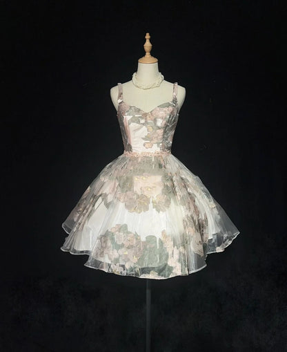 Princess Ball Gown Straps Floral Short Mini 18th Birthday Gown Homecoming Dresses N3706