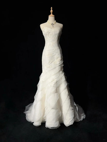 Fairytale Fantasy Art Wedding Dresses Mermaid Sweetheart White Long Brides Dress Bridal Gowns N2867