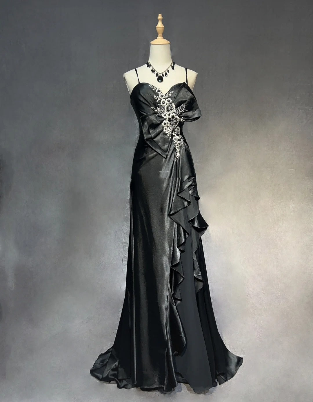 Vintage Prom Dresses Inspo A line Spaghetti Strap 90s Chiffon Black Tie Dress Chiffon With Lace For Women Formal Dress N3304