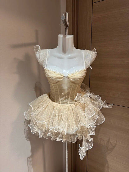 Cute Ball Gown Sweetheart Tulle Champagne Night In Rio Polka Dots Inspo Hoco Dress Ideas Homecoming Dresses RB4030