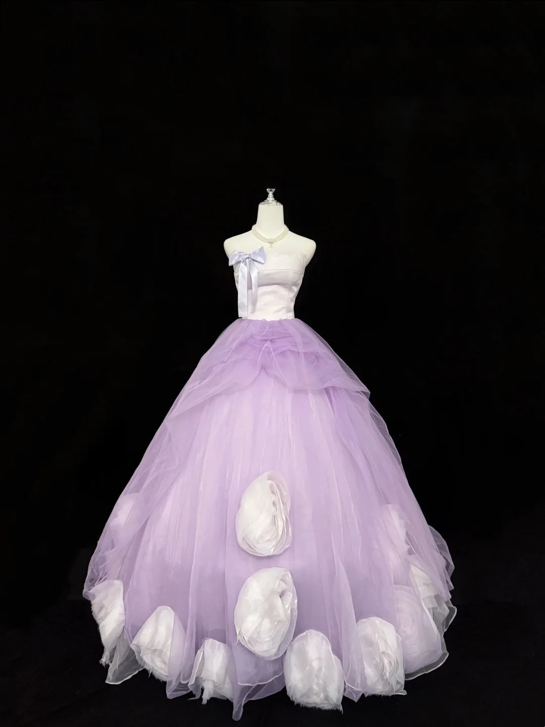 Sweet 15 Quinceanera Dress Ball Gown Strapless Lilac With Flowers Tulle 15th Birthday Gown RC0270