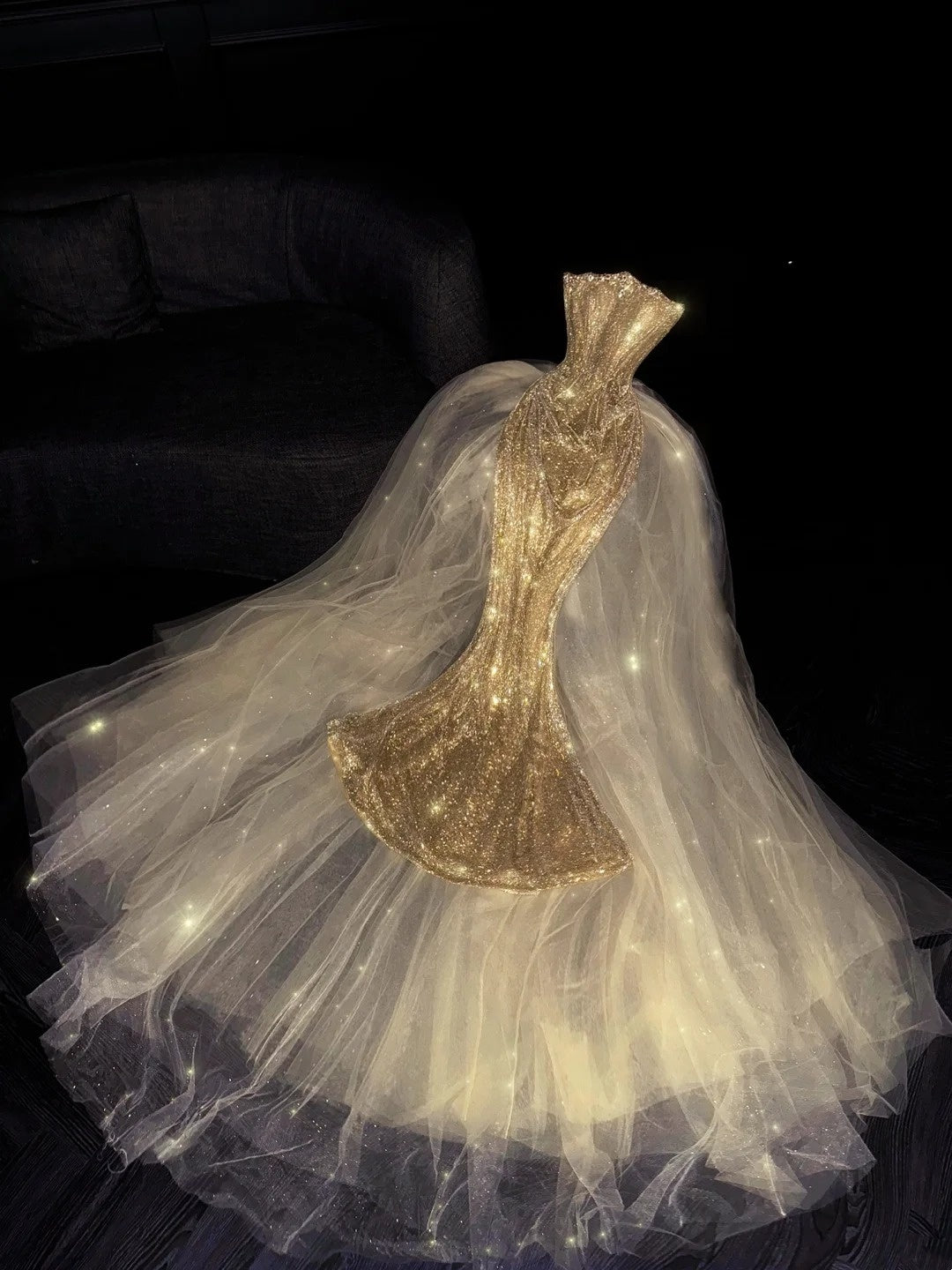 Glittery Mermaid Strapless Gold Sequined Long Formal Evening Dress Formal 18th Birthday Gowns Prom Dresses N732