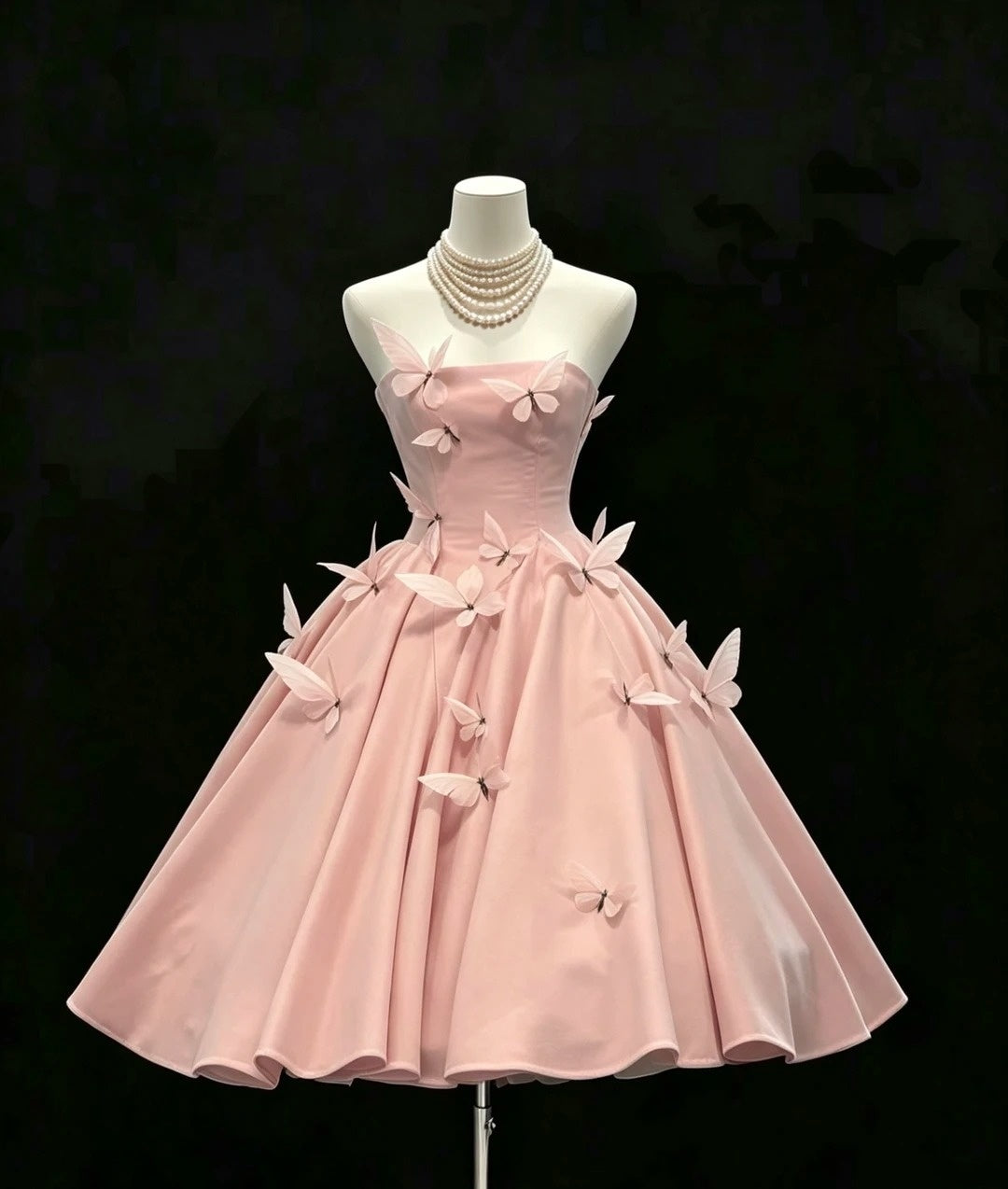 Classy Ball Gown Strapless Pink Satin Knee Length University College Impress Senior Inspo Graduation Dress Homecoming Dresses RB3291