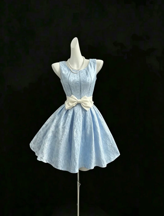 Cute A line With White Bow Blue Lace Graduation Dresses High School For 8th Grade Senior Inspo Homecoming Dress RB3293