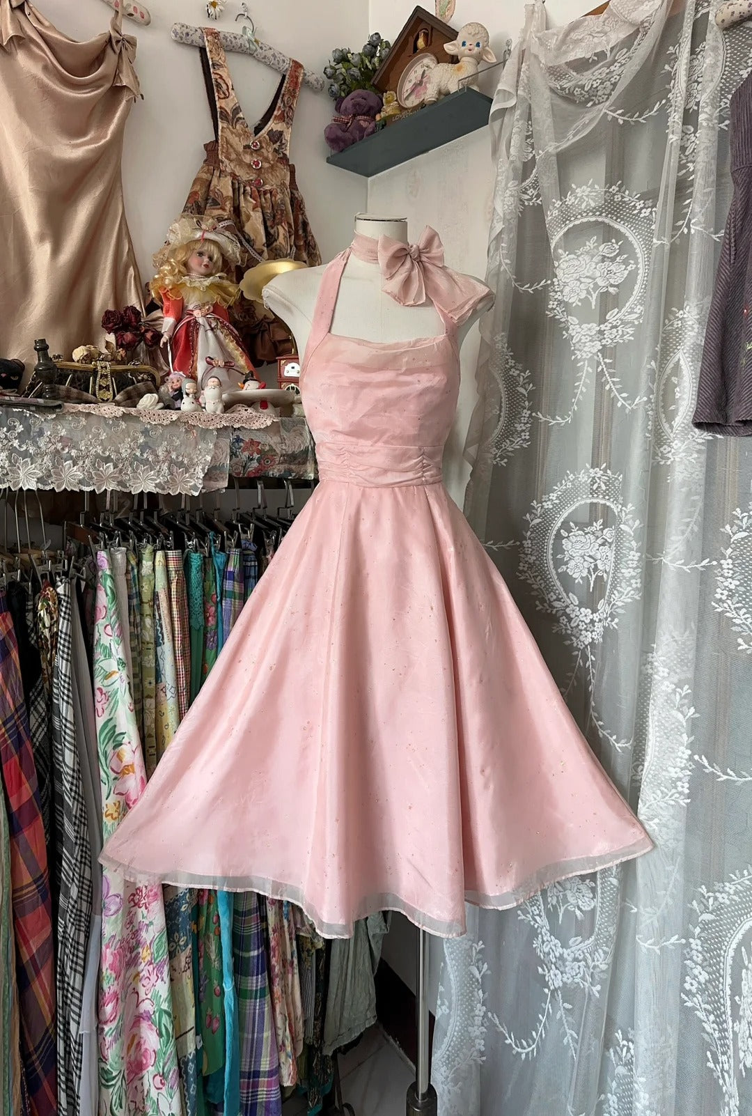 Vintage A line Halter Pink Short Graduation Birthday Outfits Homecoming Dresses N3725