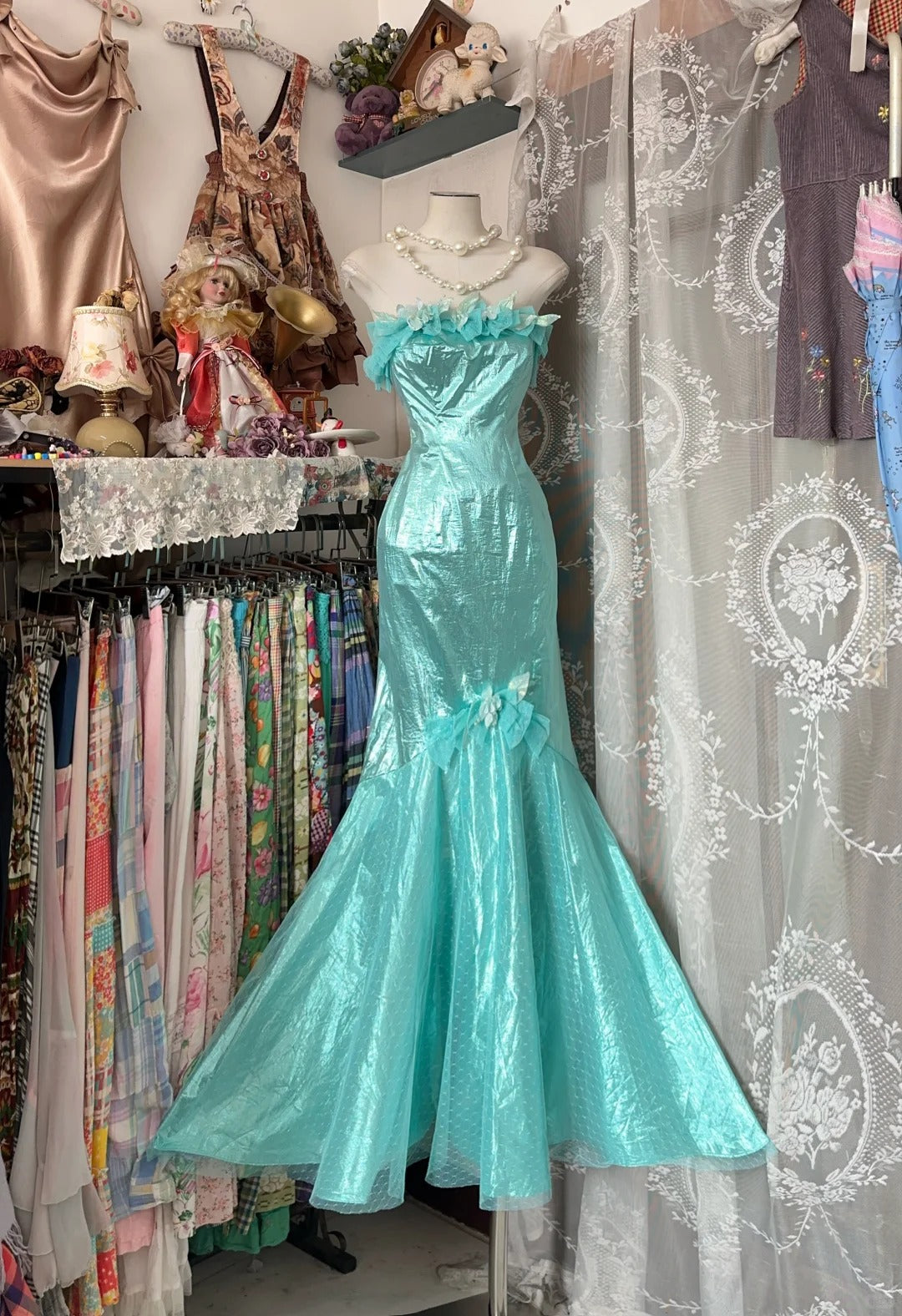 Classy Prom Dresses Mermaid Strapless Blue Sleeveless Formal Evening Outfits N3783