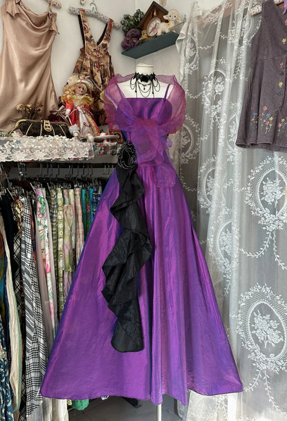 Charming A Line Spaghetti Strap Grape With Cape Long Prom Dresses Evening Outfits Formal Dress N1081