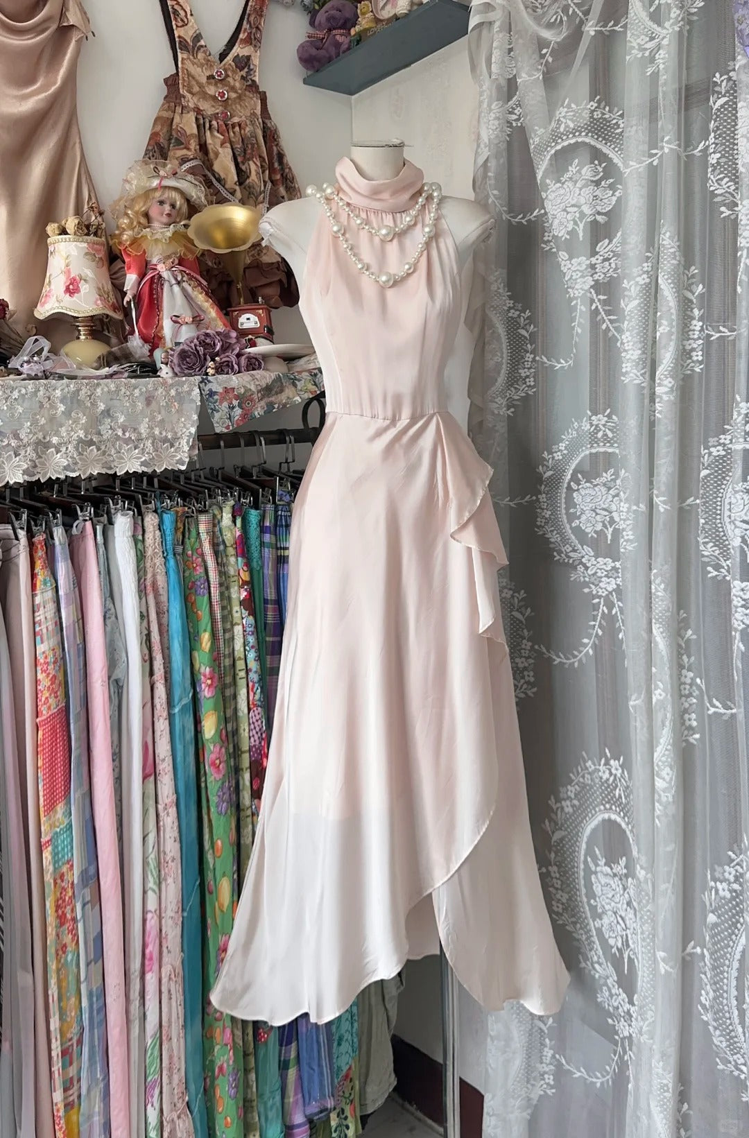 Classy A Line High Neck Pink Chiffon Sleeveless Senior Prom dresses High School Formal Dress N1286