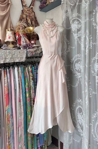 Classy A Line High Neck Pink Chiffon Sleeveless Senior Prom dresses High School Formal Dress N1286
