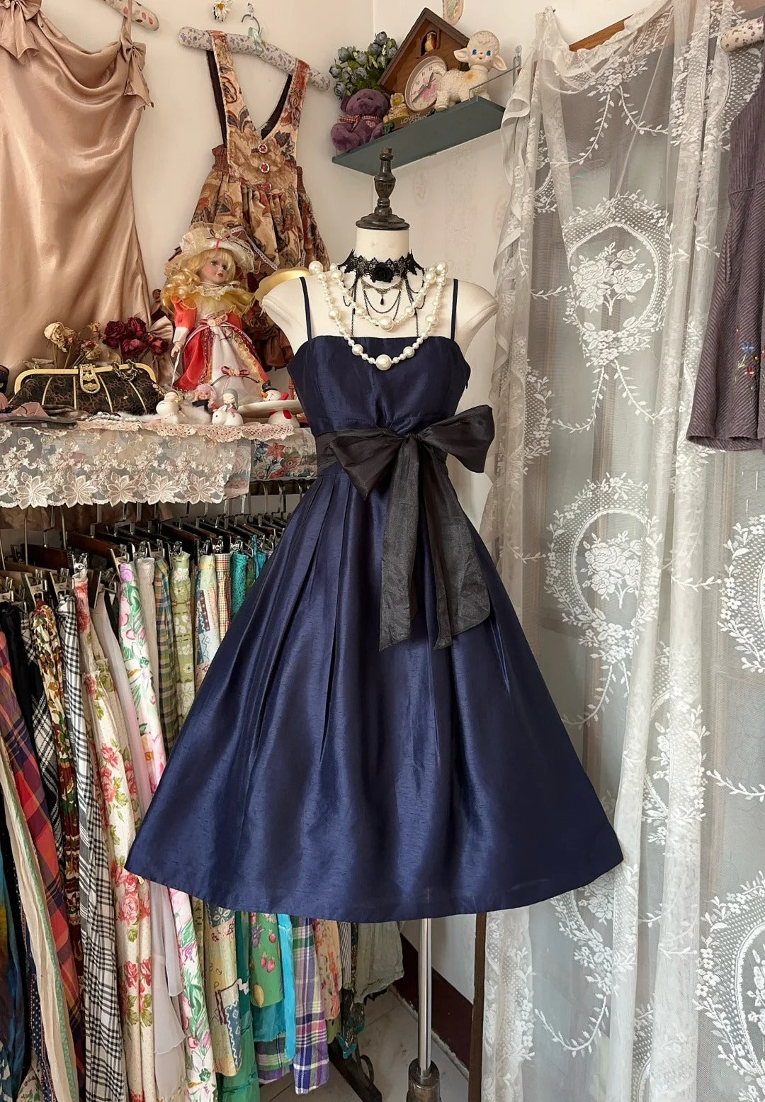 Simple A line Spaghetti Strap Navy Blue Satin Short Graduation Birthday Gown Homecoming Dresses N3721