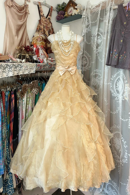 Modest Ball Gown Strapless Gold Organza Long Prom Dresses Party Dress 21st Birthday Outfits Graduation Gown N927