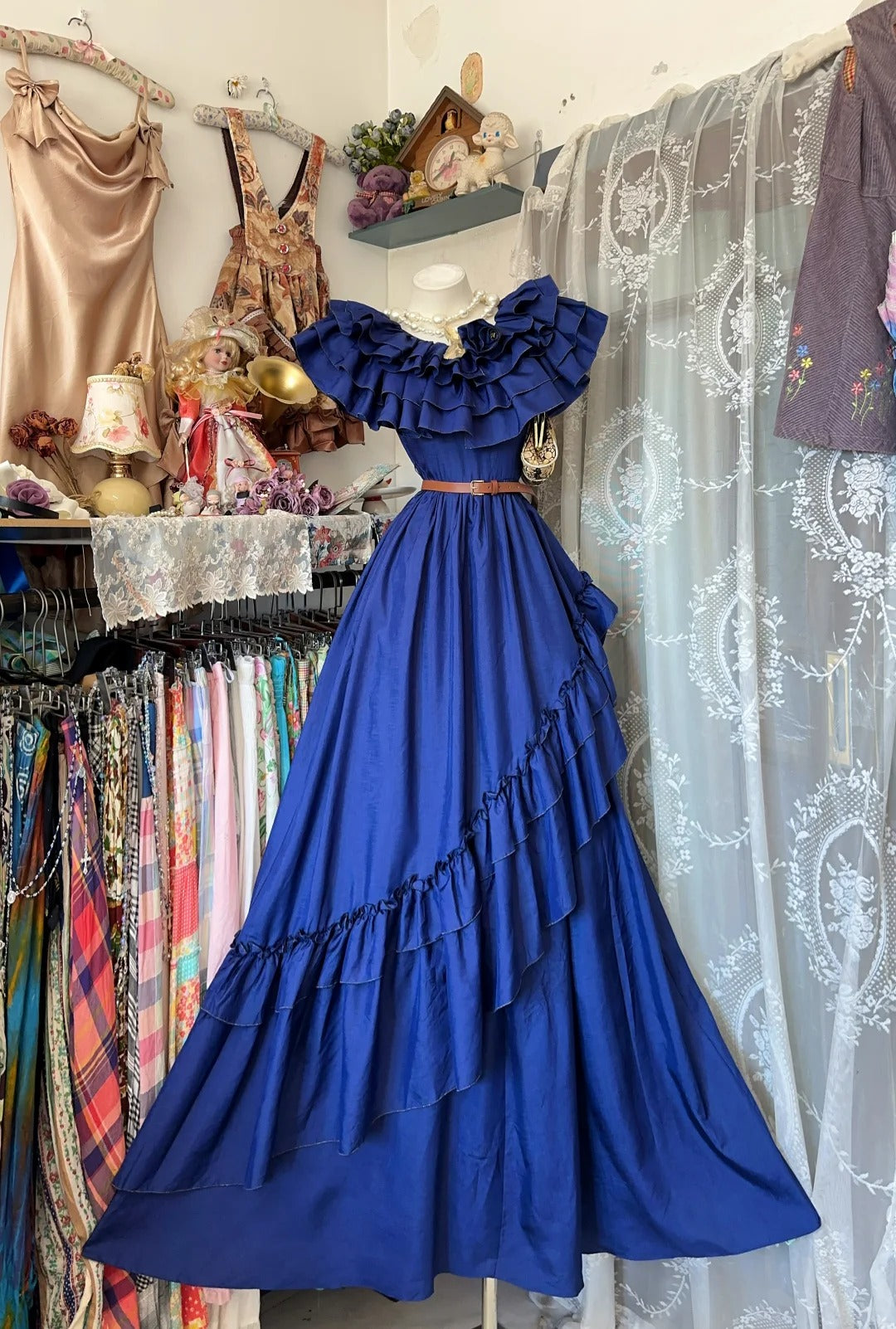 Vintage Prom Dresses A line Royal Blue With Ruffled Tiered Long 1950s Retro Classy Party Formal Outfits RB8981