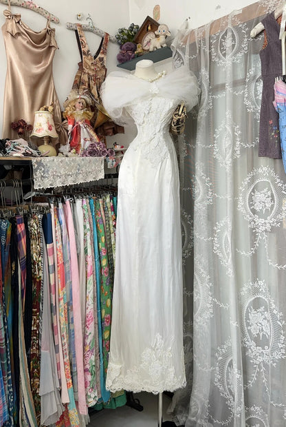 Classy Prom Dresses Sheath Off The Shoulder White Short Sleeves Long Formal Evening Outfits N3764