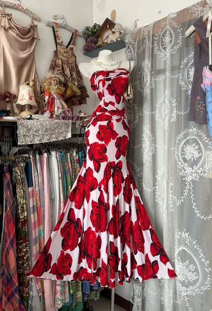 Sexy Mermaid Strapless Red Satin Long Prom Dresses Party Dress 19th Birthday Outfits Graduation Gown N2837