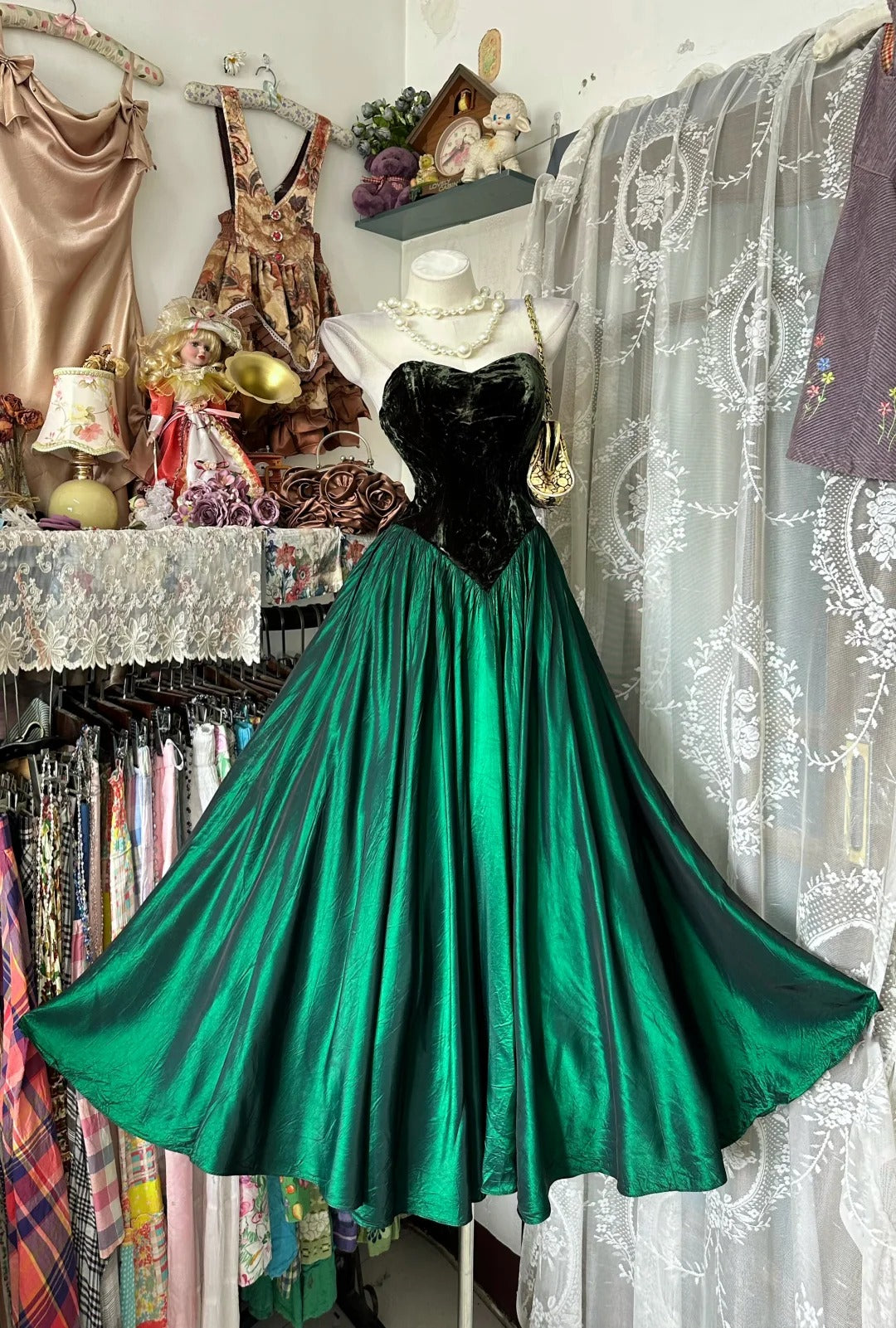 Vintage 90s Prom Dresses A line Sweetheart Tea Length Satin Green y2k Party Formal Outfits RB8999
