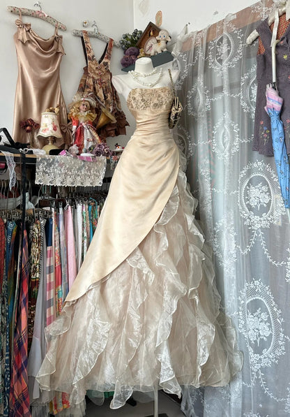 Elegant Ball Gown Strapless Champagne With Beading 18th Birthday Elegant Outfit Formal Prom Dresses N4188