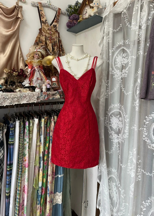 Simple Sheath Spaghetti Strap Red Satin Short Graduation Birthday Gown Homecoming Dresses N3742