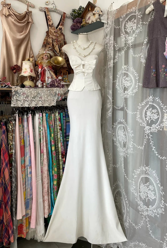 Elegant Fairy Mermaid Sweetheart White Chiffon Evening Gowns Formal Birthday Party Prom Dresses N1706