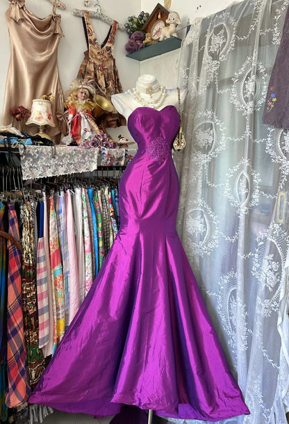 Vintage Prom Dresses Mermaid Sweetheart Satin Fuchsia 1950s Retro Classy Party Formal Outfits RB8990