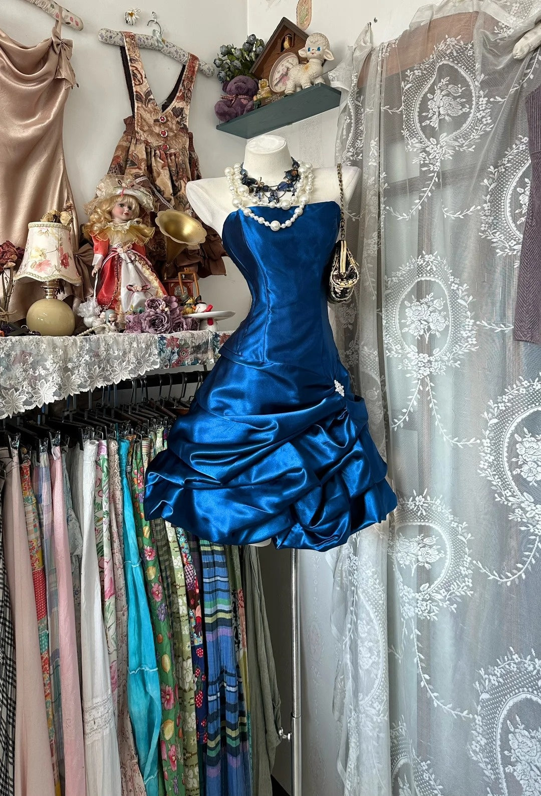 Vintage Ball Gown Strapless Navy Blue Satin Short 16th Birthday Dress Middle School Homecoming Dresses Cocktail Gown N657